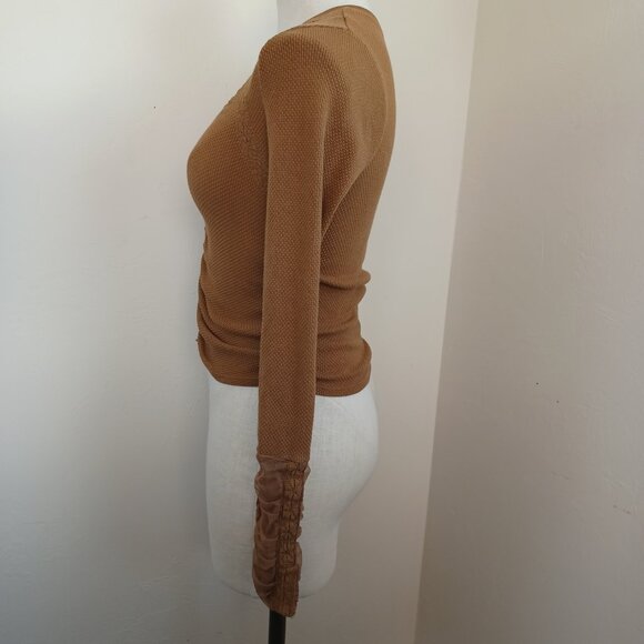 Free People Top Wear Me Out Brown Waffle Knit Long Sleeve Cropped Tee Size XS - Picture 10 of 16